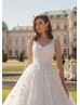 Beaded Ivory Floral Lace Tulle Modern Wedding Dress